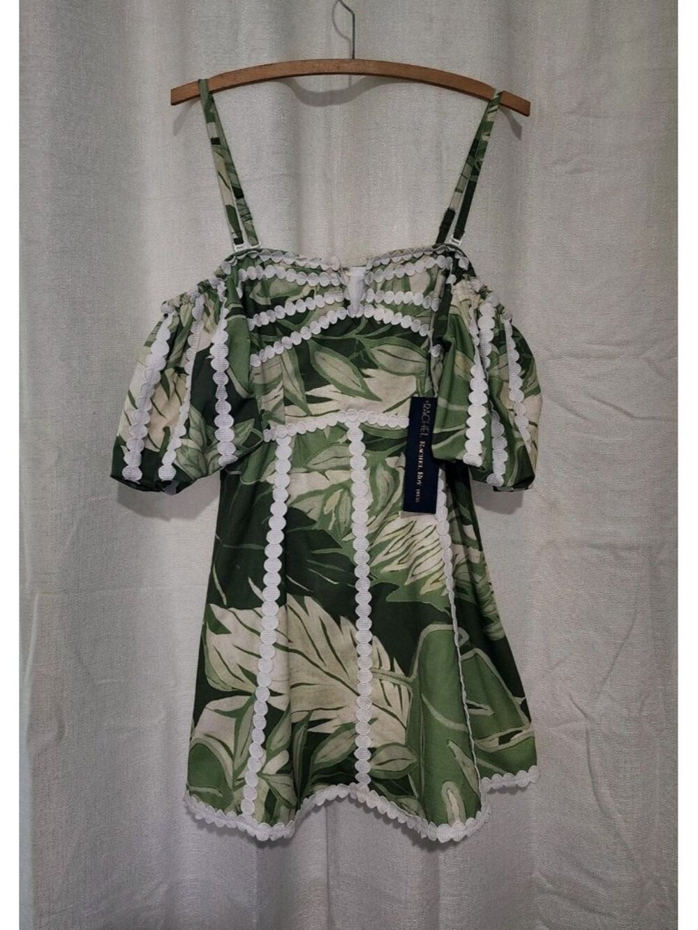 Women's Junior's Dress Off The Shoulder Dress Green White Size 8 NWT